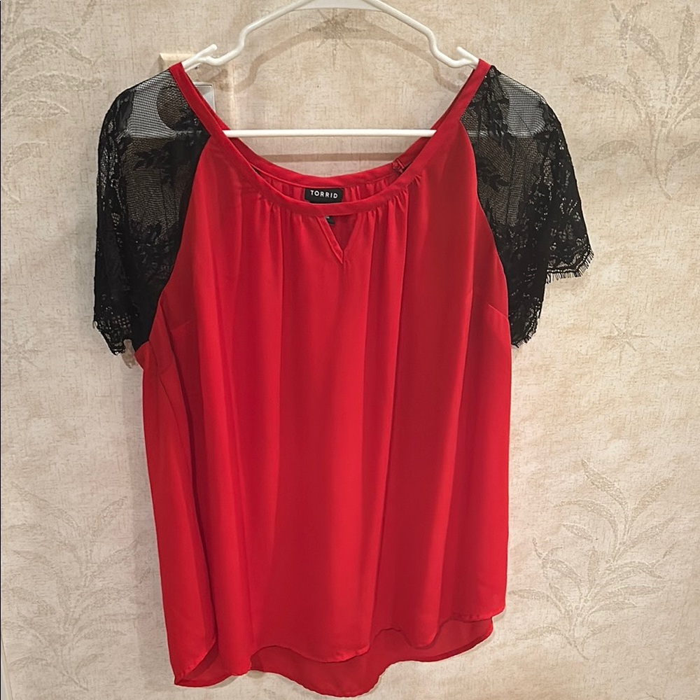 Torrid Red Short Sleeve Lace Blouse